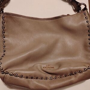 Coach Taupe Leather Studded Shoulder Bag